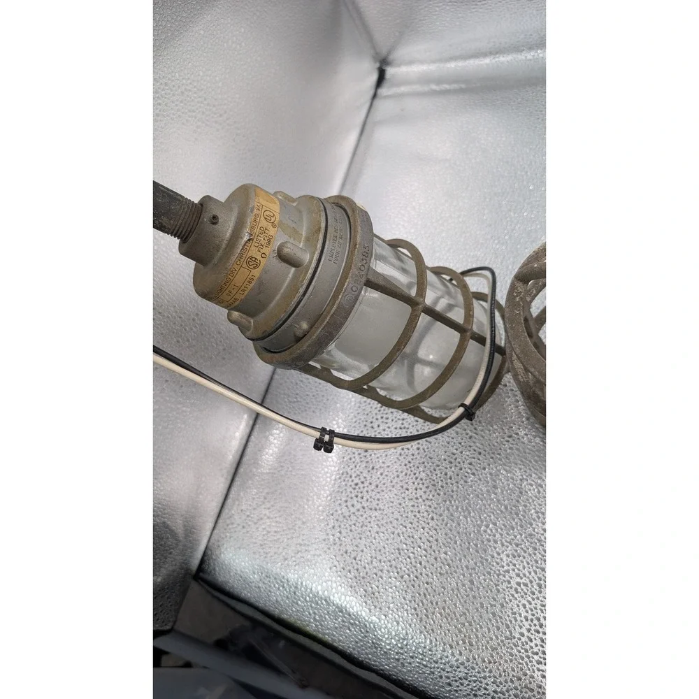 Hubbell VFB-15 Industrial Vapor Tight Pendant Light Cage Globe Steampunk Vintage
